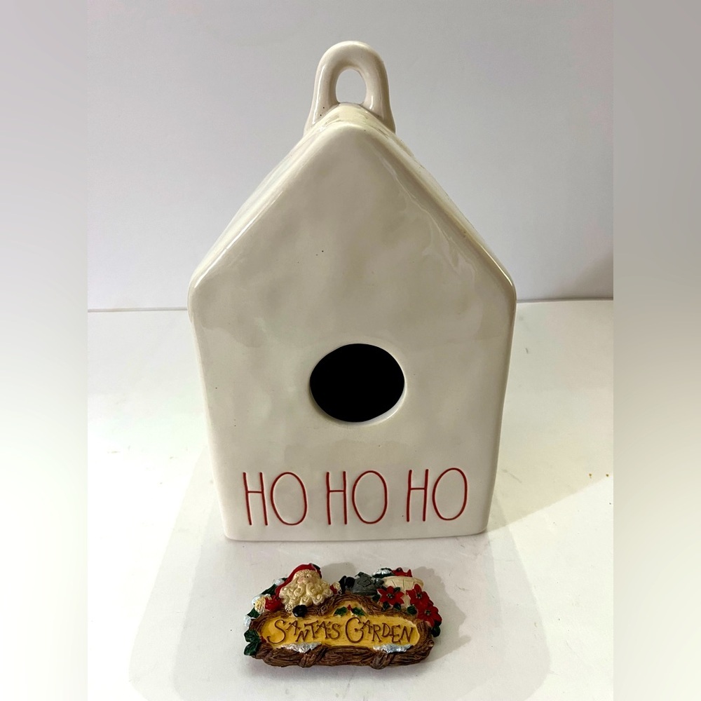 Rae Dunn Birdhouse Festive White Christmas Birdhouse, Ho Ho Ho w free gift